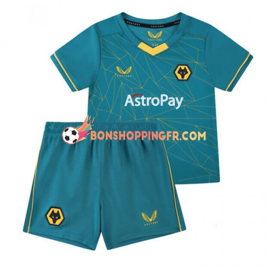 Maillot Extérieur Wolverhampton Wanderers 2022-2023 Manches Courtes Jeune Enfant(+shorts)