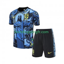 Domicile Brésil JESUS Football Shirts 2024-2025 Bleu Manches Courtes Jeune Enfant(+shorts)