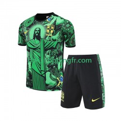 Domicile Brésil JESUS Football Shirts 2024-2025 Vert Manches Courtes Jeune Enfant(+shorts)