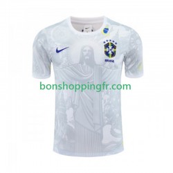 Maillot Domicile Brésil Jesus 2024-2025 Blanc Manches Courtes Homme