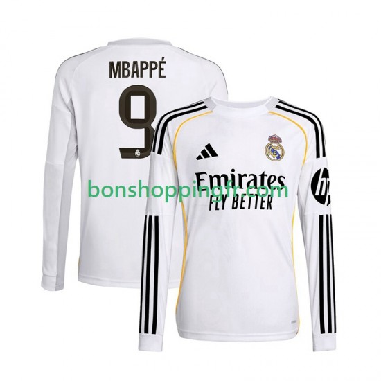 Maillot Domicile Real Madrid Kylian Mbappe 9 2025-2026 Manches Longues Homme Maillot Domicile Real Madrid Kylian Mbappe 9 2025-2026 Manches Longues Homme