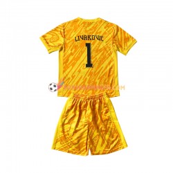 Maillot Domicile Croatie Gardien DOMINIK LIVAKOVIC 1 Euro 2024 Jaune Manches Courtes Jeune Enfant(+shorts)
