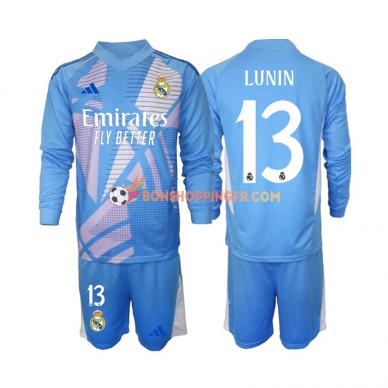 Maillot Domicile Real Madrid Gardien Andriy Lunin 13 2024-2025 Manches Longues Jeune Enfant(+shorts)