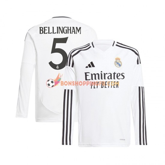 Maillot Domicile Real Madrid Jude Bellingham 5 2024-2025 Blanc Manches Longues Homme