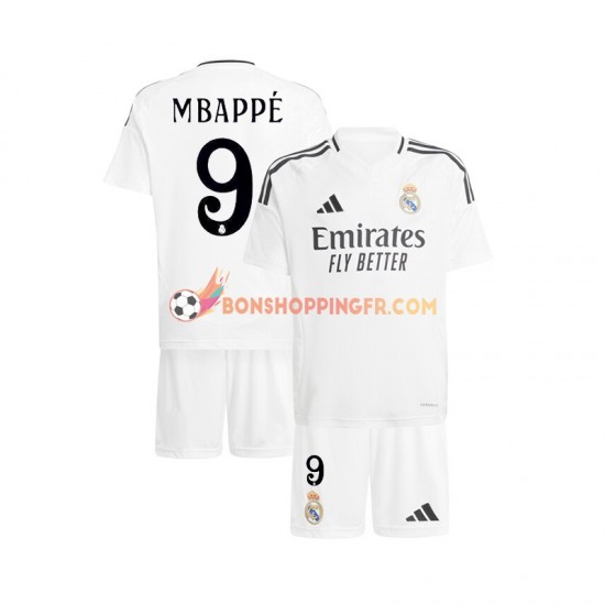 Maillot Domicile Real Madrid Kylian Mbappe 9 2024-2025 Blanc Manches Courtes Jeune Enfant(+shorts)