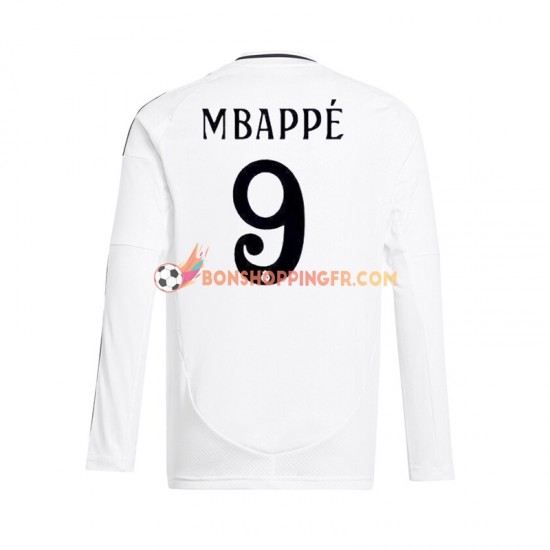 Maillot Domicile Real Madrid Kylian Mbappe 9 2024-2025 Blanc Manches Longues Homme