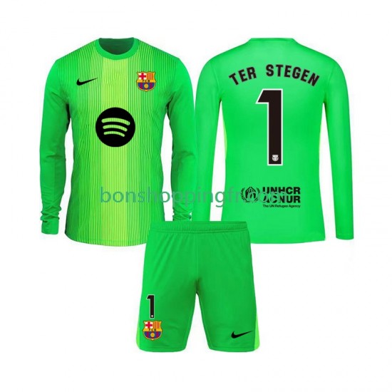 Maillot Domicile FC Barcelone Gardien Ter Stegen 1 2025-2026 Manches Longues Jeune Enfant(+shorts)