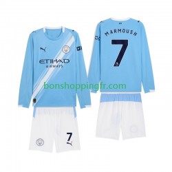 Maillot Domicile Manchester City Omar Marmoush 7 2025-2026 Manches Longues Jeune Enfant(+shorts)