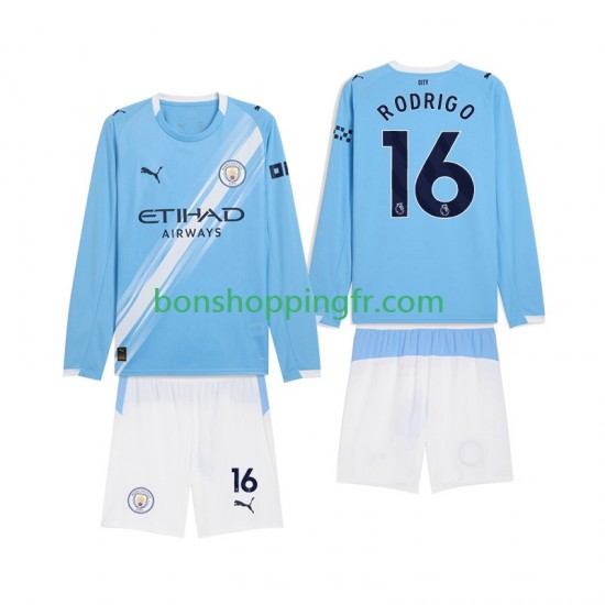 Maillot Domicile Manchester City Rodrigo Hernandez 16 2025-2026 Manches Longues Jeune Enfant(+shorts)