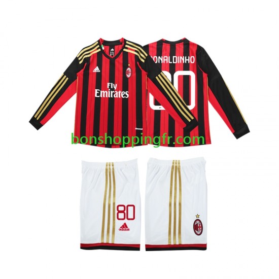 Maillot Rétro Domicile AC Milan RONALDINHO 80 2013 2014 Manches Longues Jeune Enfant(+shorts)