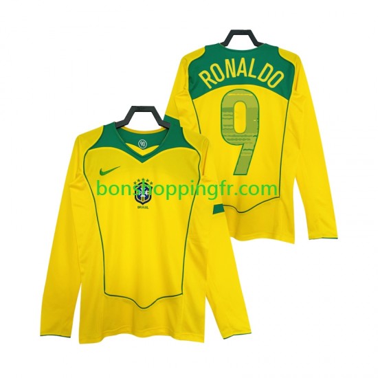 Maillot Rétro Domicile Brésil RONALDO 9 2004 Manches Longues Homme