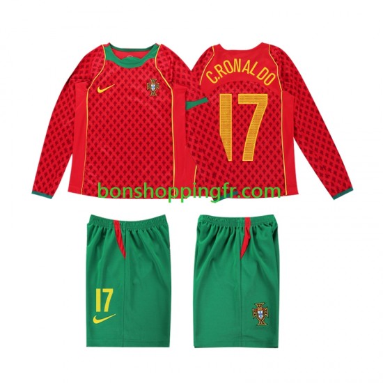 Maillot Rétro Domicile Portugal Cristiano Ronaldo 17 2004 Manches Longues Jeune Enfant(+shorts)