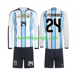 Maillot Domicile Argentine Enzo Fernandez 24 World Cup 2026 Manches Longues Jeune Enfant(+shorts)