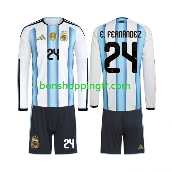 Maillot Domicile Argentine Enzo Fernandez 24 World Cup 2026 Manches Longues Jeune Enfant(+shorts)