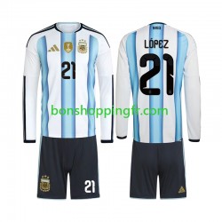 Maillot Domicile Argentine Jose Manuel Lopez 21 World Cup 2026 Manches Longues Jeune Enfant(+shorts)