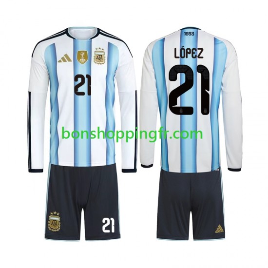 Maillot Domicile Argentine Jose Manuel Lopez 21 World Cup 2026 Manches Longues Jeune Enfant(+shorts)