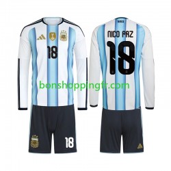 Maillot Domicile Argentine Nico Paz 18 World Cup 2026 Manches Longues Jeune Enfant(+shorts)