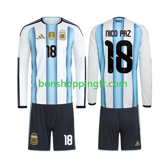 Maillot Domicile Argentine Nico Paz 18 World Cup 2026 Manches Longues Jeune Enfant(+shorts)
