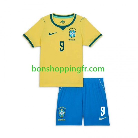 Maillot Domicile Brésil Matheus Cunha 9 Chidlren World Cup 2026 Manches Courtes