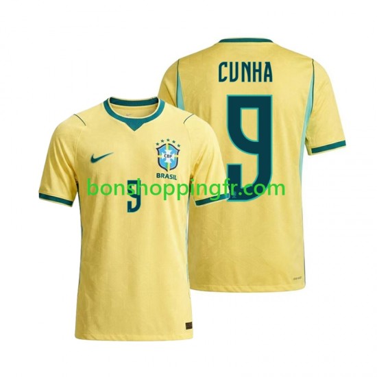 Maillot Domicile Brésil Matheus Cunha 9 World Cup 2026 Manches Courtes Homme