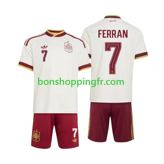 Maillot Extérieur Espagne Ferran Torres 7 World Cup 2026 Manches Courtes Jeune Enfant(+shorts)