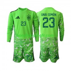 Maillot Espagne Gardien Unai Simon 23 6th Green color World Cup 2026 Manches Longues Jeune Enfant(+shorts)