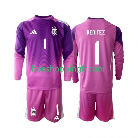 Maillot Domicile Argentine Gardien Walter Daniel Benitez 1 2025 Manches Longues Jeune Enfant(+shorts)