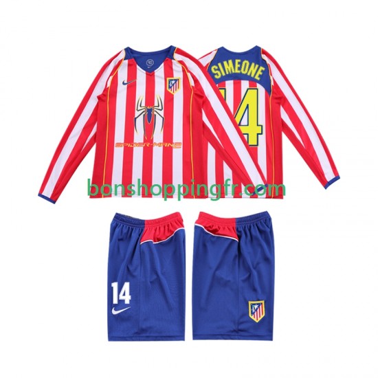 Maillot Rétro Domicile Atlético Madrid SIMEONE 14 2004 2005 Manches Longues Jeune Enfant(+shorts)