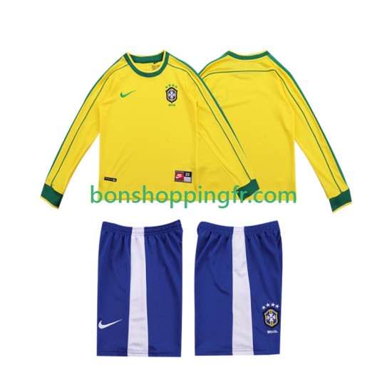 Maillot Rétro Domicile Brésil 1998 Manches Longues Jeune Enfant(+shorts)