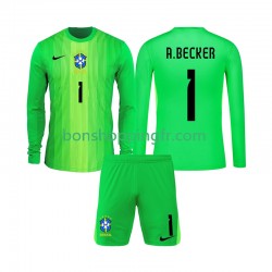 Maillot Domicile Brésil Gardien Alisson Becker 1 2026 Manches Longues Jeune Enfant(+shorts)