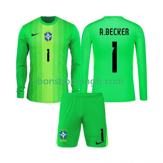 Maillot Domicile Brésil Gardien Alisson Becker 1 2026 Manches Longues Jeune Enfant(+shorts)