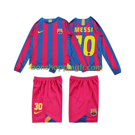 Maillot Rétro Domicile FC Barcelone Lionel Messi 10 2005 2006 Manches Longues Jeune Enfant(+shorts)