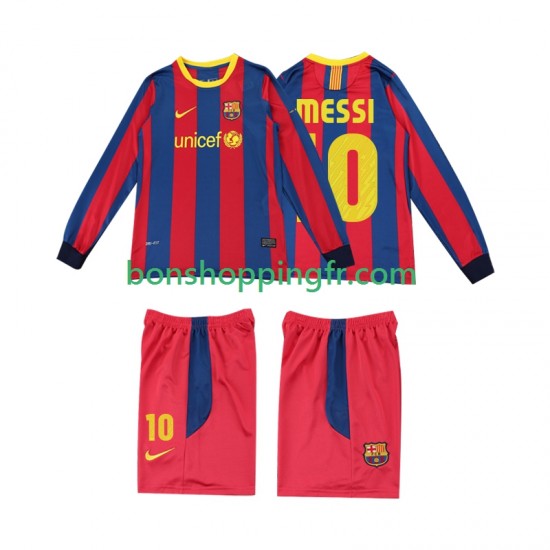 Maillot Rétro Domicile FC Barcelone Lionel Messi 10 2010 2011 Manches Longues Jeune Enfant(+shorts)