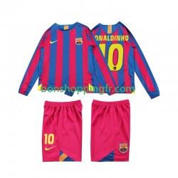 Maillot Rétro Domicile FC Barcelone RONALDINHO 10 2005 2006 Manches Longues Jeune Enfant(+shorts)
