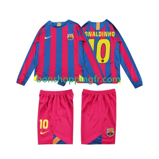 Maillot Rétro Domicile FC Barcelone RONALDINHO 10 2005 2006 Manches Longues Jeune Enfant(+shorts)