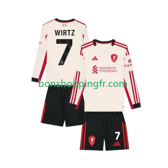 Maillot Extérieur Liverpool Florian Wirtz 7 2025-2026 Manches Longues Jeune Enfant(+shorts)
