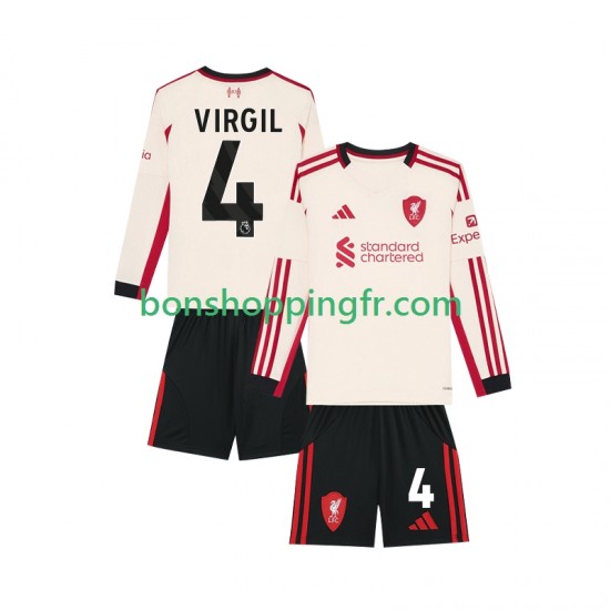 Maillot Extérieur Liverpool Virgil van Dijk 4 2025-2026 Manches Longues Jeune Enfant(+shorts)