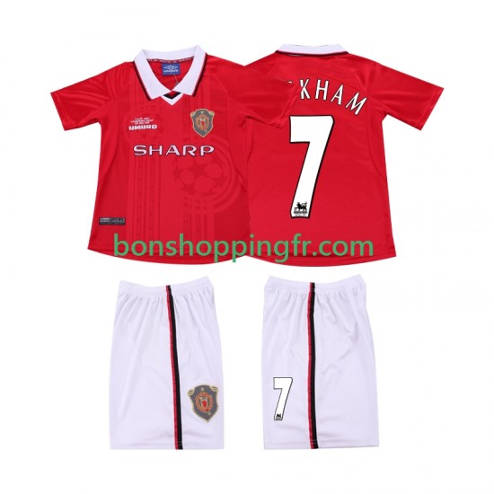 Maillot Rétro Domicile Manchester United BECKHAM 7 1999 2000 Manches Courtes Jeune Enfant(+shorts)