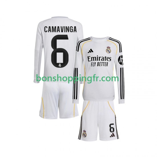 Maillot Domicile Real Madrid Camavinga 6 2025-2026 Manches Longues Jeune Enfant(+shorts)