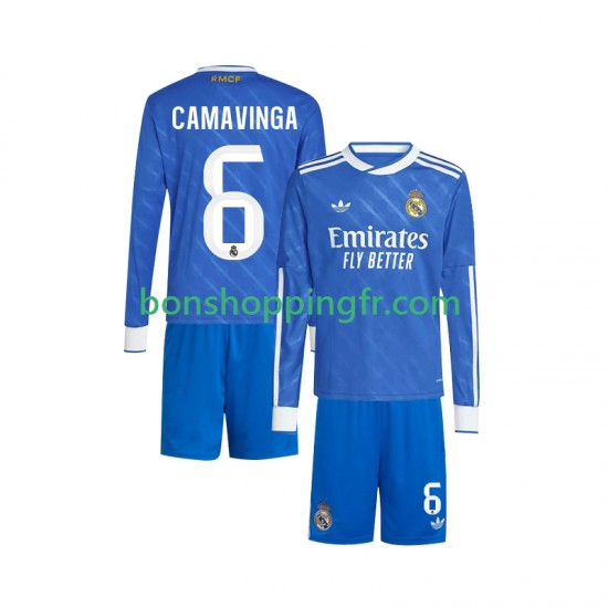 Maillot 3ème Real Madrid Camavinga 6 2025-2026 Manches Longues Jeune Enfant(+shorts)