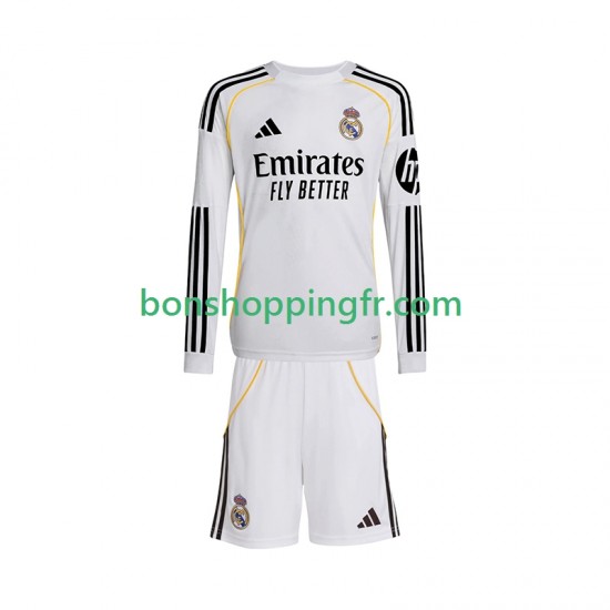 Maillot Domicile Real Madrid 2025-2026 Manches Longues Jeune Enfant(+shorts)