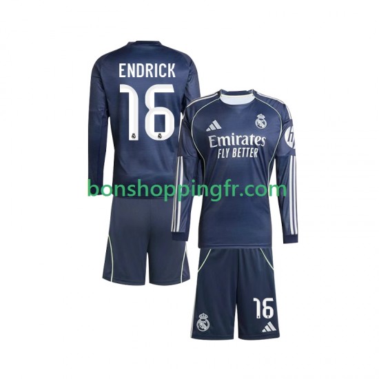 Maillot Extérieur Real Madrid Endrick 16 2025-2026 Manches Longues Jeune Enfant(+shorts)