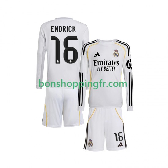Maillot Domicile Real Madrid Endrick 16 2025-2026 Manches Longues Jeune Enfant(+shorts)