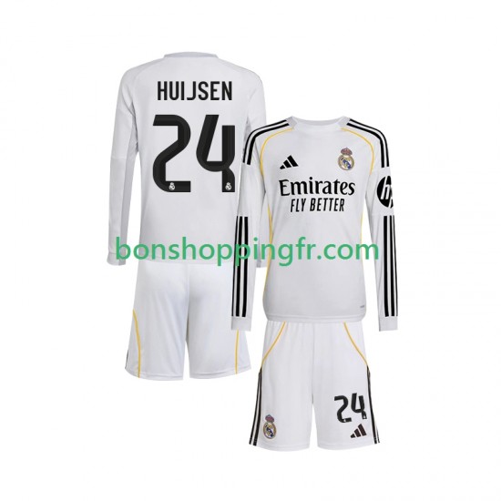 Maillot Domicile Real Madrid Huijsen 24 2025-2026 Manches Longues Jeune Enfant(+shorts)