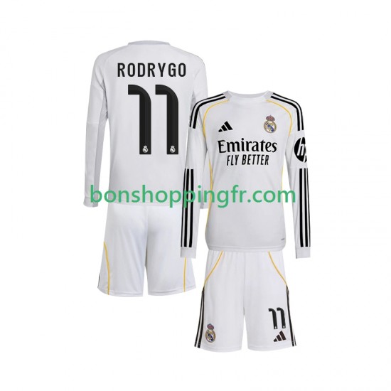 Maillot Domicile Real Madrid Rodrygo 11 2025-2026 Manches Longues Jeune Enfant(+shorts)