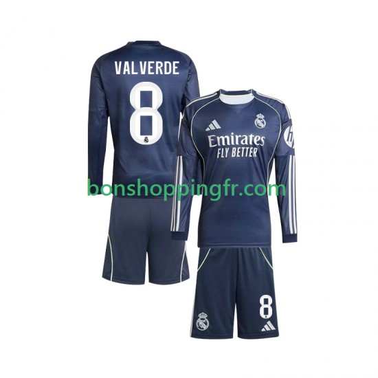 Maillot Extérieur Real Madrid Valverde 8 2025-2026 Manches Longues Jeune Enfant(+shorts)