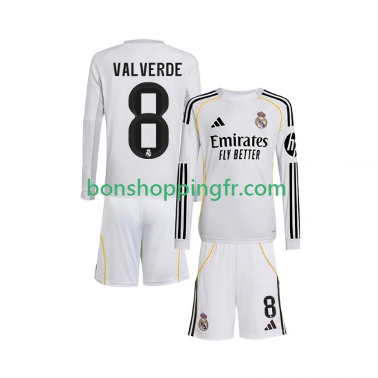 Maillot Domicile Real Madrid Valverde 8 2025-2026 Manches Longues Jeune Enfant(+shorts)
