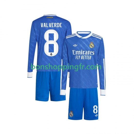 Maillot 3ème Real Madrid Valverde 8 2025-2026 Manches Longues Jeune Enfant(+shorts)