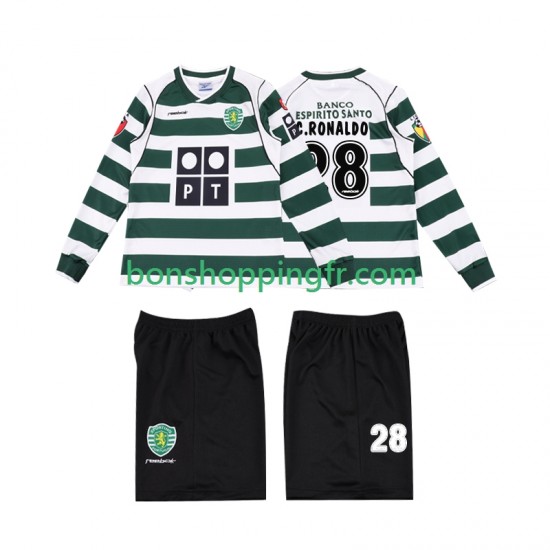 Maillot Rétro Domicile Sporting CP Cristiano Ronaldo 28 2001 2003 Manches Longues Jeune Enfant(+shorts)