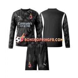 Maillot Domicile AC Milan Gardien 2024-2025 Noir Manches Longues Jeune Enfant(+shorts)